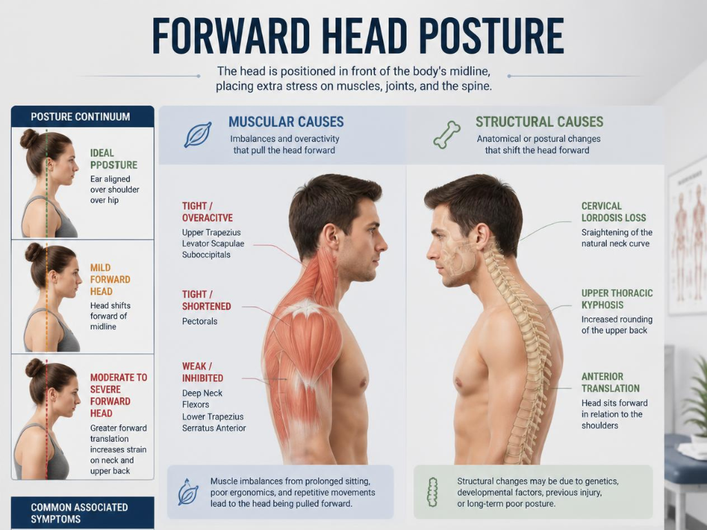 What is forward head posture, and how is it measured?
